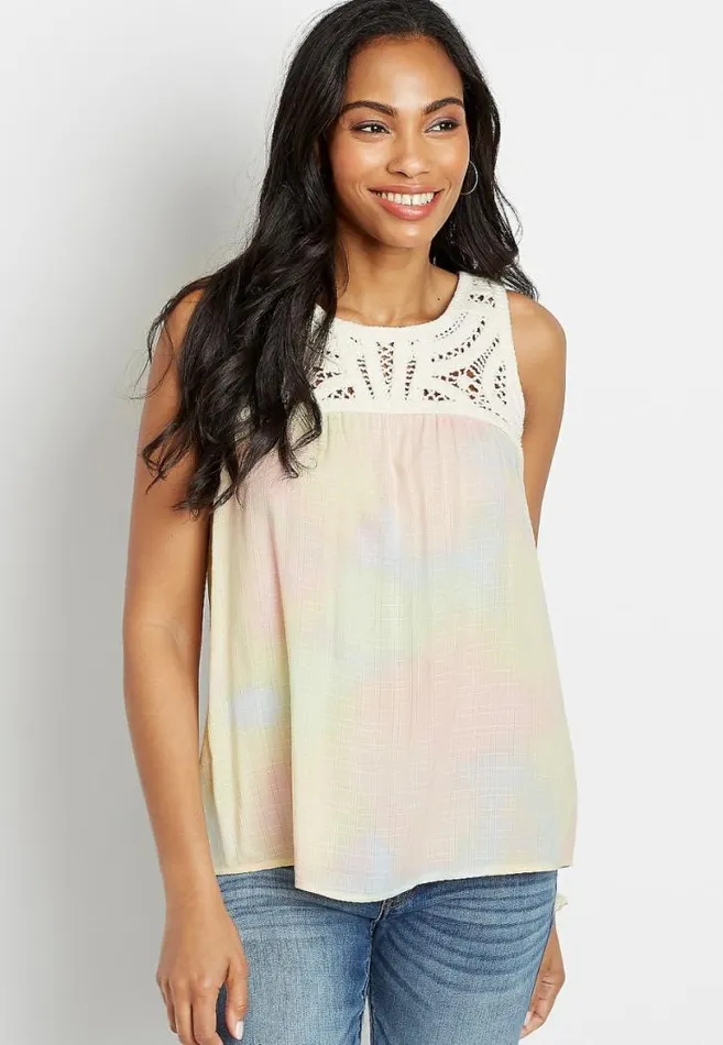 Women Tie Dye Crochet Yoke Tank Top Maurices Tops
