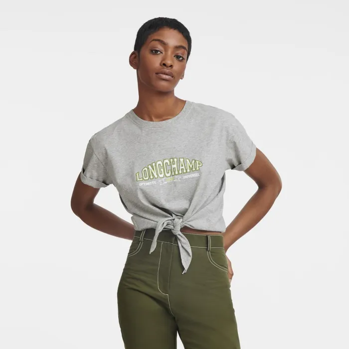 Women Tied Tshirt Grey Longchamp Tops and Blouses