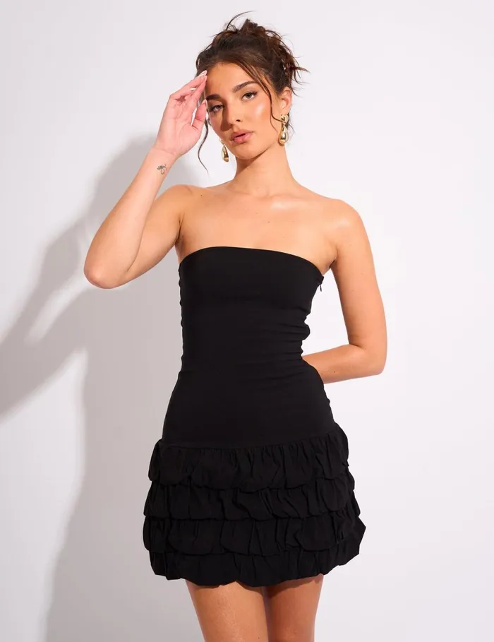 Women Tiered Bubble Hem Bandeau Mini Dress Black Black Public Desire Dresses
