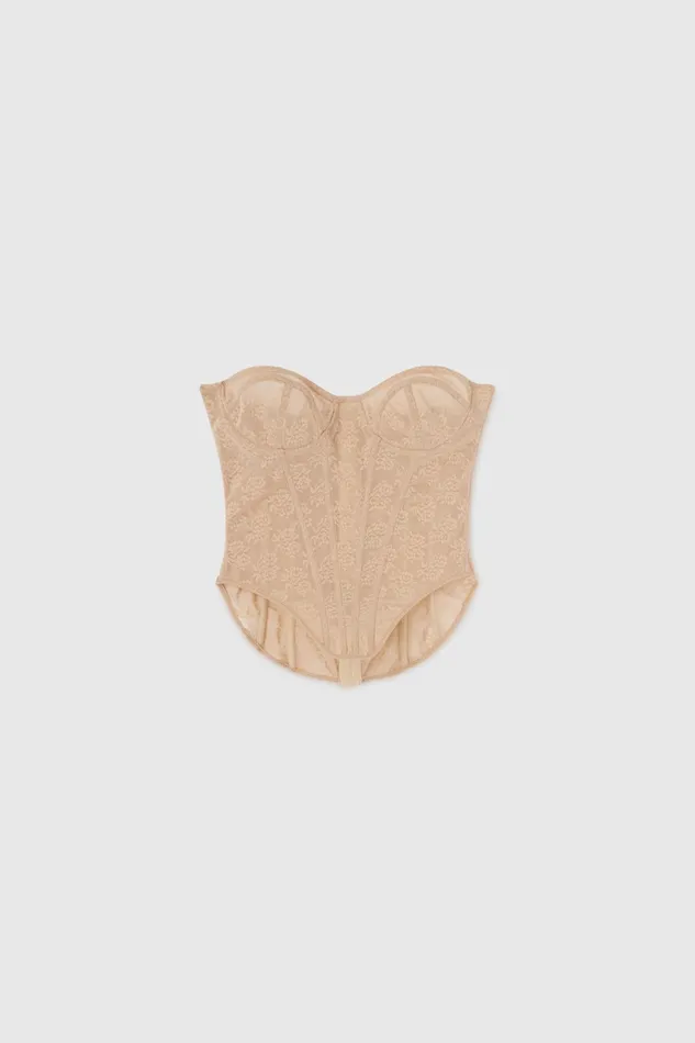 Women Tops and Shirts Ermanno Scervino Beige Structured Lace Bustier Beige