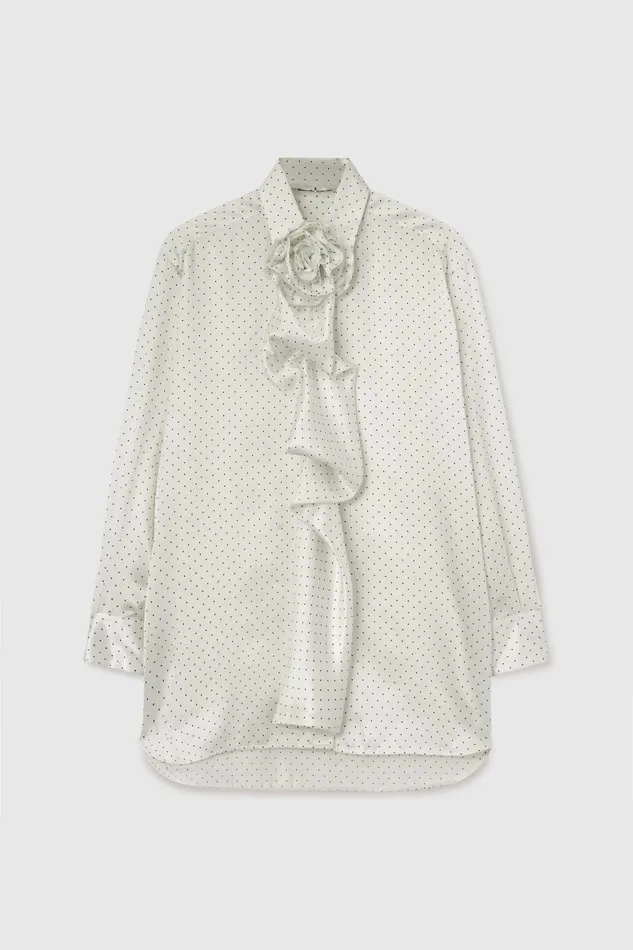 Women Tops and Shirts Ermanno Scervino Designer Satin Shirt With Neck Bow And Polka Dot Print 8211 Ermanno Scervino Print Women Tops and Shirts Ermanno Scervino Designer Satin Shirt With Neck Bow And Polka Dot Print 8211 Ermanno Scervino Print