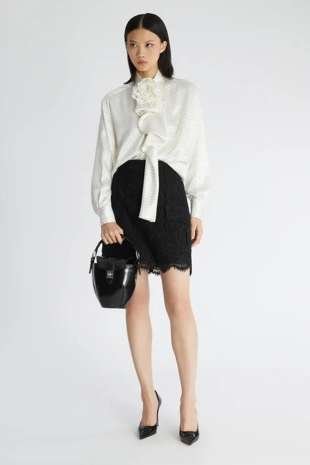 Women Tops and Shirts Ermanno Scervino Designer Satin Shirt With Neck Bow And Polka Dot Print 8211 Ermanno Scervino Print