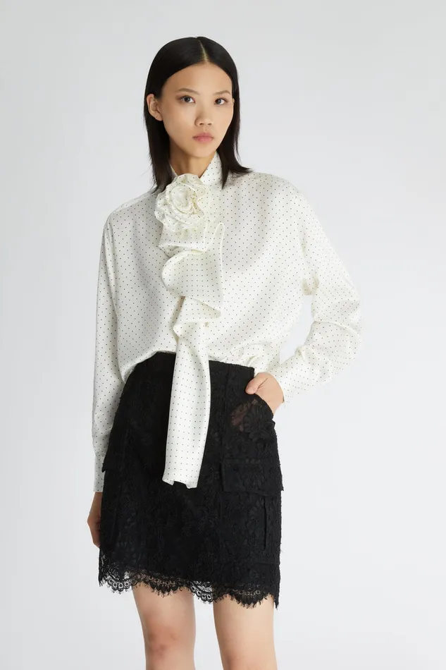 Women Tops and Shirts Ermanno Scervino Designer Satin Shirt With Neck Bow And Polka Dot Print 8211 Ermanno Scervino Print