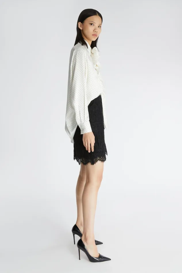 Women Tops and Shirts Ermanno Scervino Designer Satin Shirt With Neck Bow And Polka Dot Print 8211 Ermanno Scervino Print