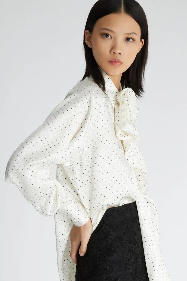 Women Tops and Shirts Ermanno Scervino Designer Satin Shirt With Neck Bow And Polka Dot Print 8211 Ermanno Scervino Print