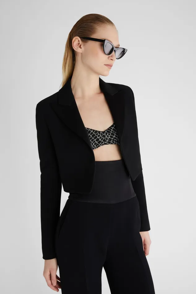 Women Tops and Shirts Ermanno Scervino Designer Silk Deconstructed Bra With Crystals 8211 Ermanno Scervino Black