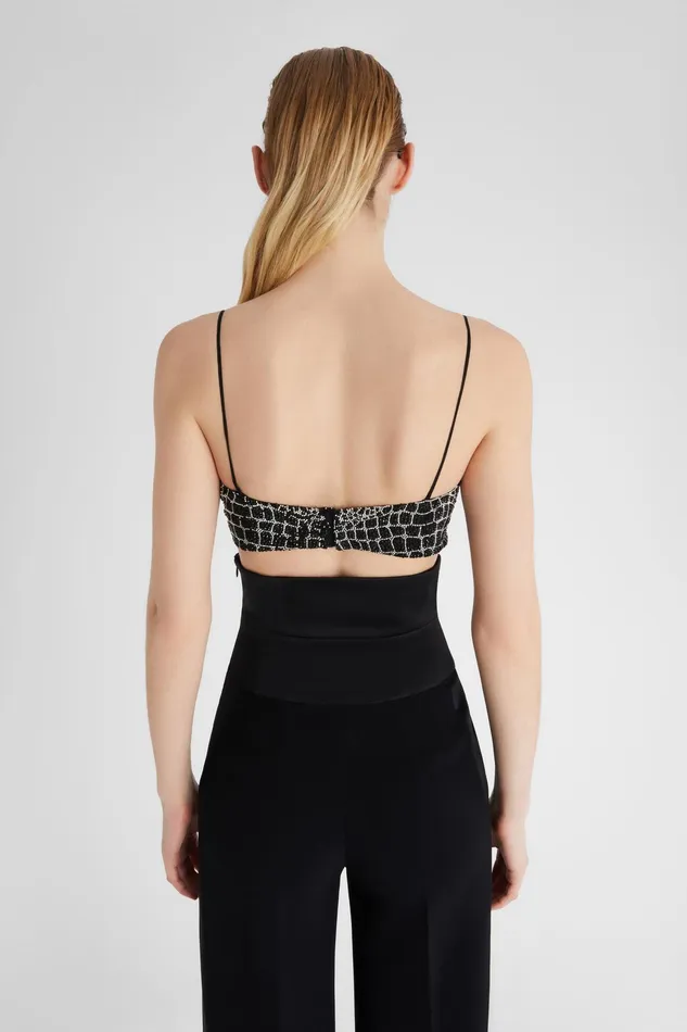 Women Tops and Shirts Ermanno Scervino Designer Silk Deconstructed Bra With Crystals 8211 Ermanno Scervino Black