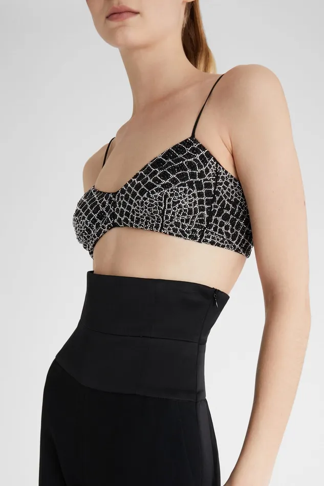 Women Tops and Shirts Ermanno Scervino Designer Silk Deconstructed Bra With Crystals 8211 Ermanno Scervino Black