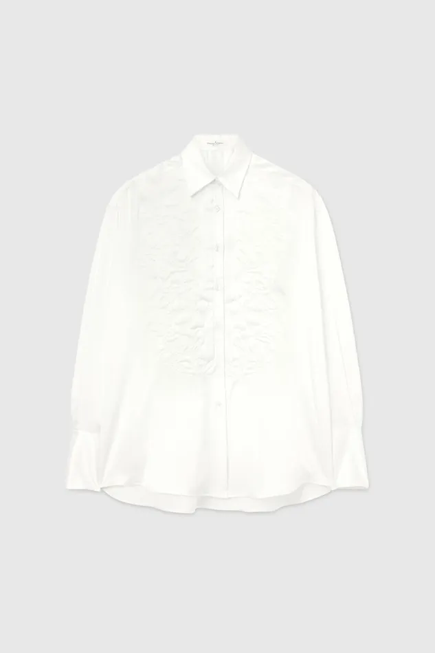 Women Tops and Shirts Ermanno Scervino Designer Silk Satin Regular Shirt 8211 Ermanno Scervino White Women Tops and Shirts Ermanno Scervino Designer Silk Satin Regular Shirt 8211 Ermanno Scervino White