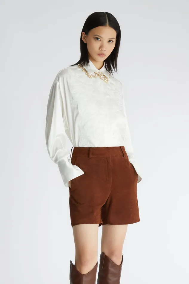 Women Tops and Shirts Ermanno Scervino Designer Silk Satin Regular Shirt 8211 Ermanno Scervino White