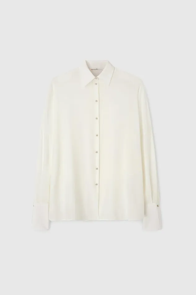 Women Tops and Shirts Ermanno Scervino Long Oversize Silk Shirt With Jewelled Buttons Women Tops and Shirts Ermanno Scervino Long Oversize Silk Shirt With Jewelled Buttons