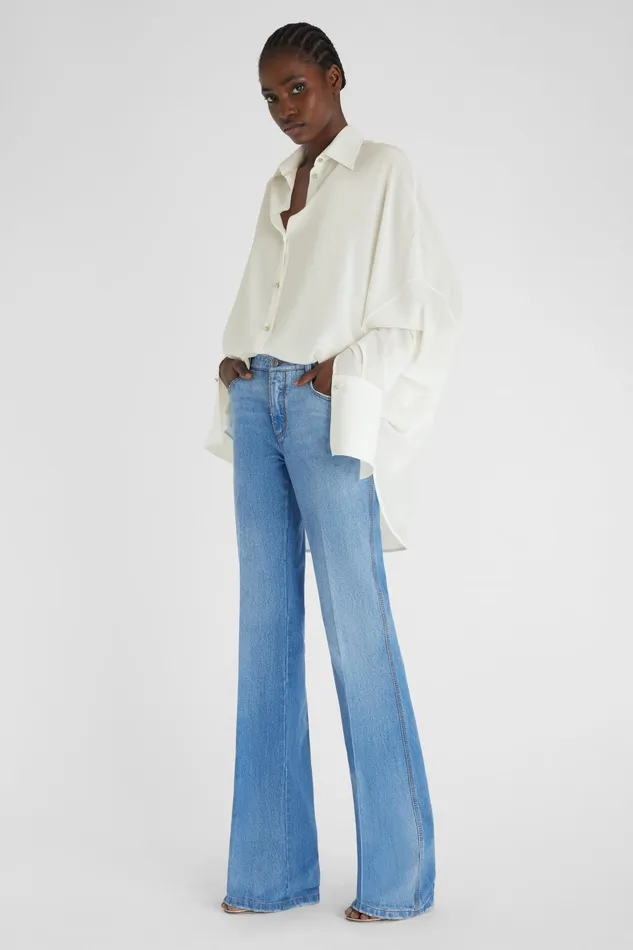 Women Tops and Shirts Ermanno Scervino Long Oversize Silk Shirt With Jewelled Buttons