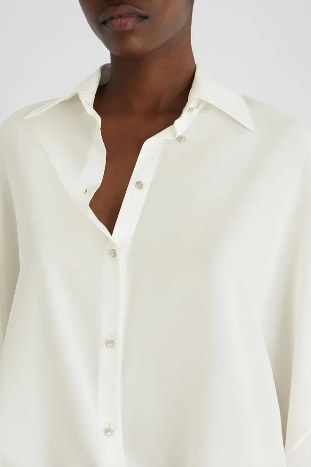 Women Tops and Shirts Ermanno Scervino Long Oversize Silk Shirt With Jewelled Buttons