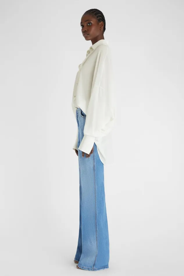 Women Tops and Shirts Ermanno Scervino Long Oversize Silk Shirt With Jewelled Buttons
