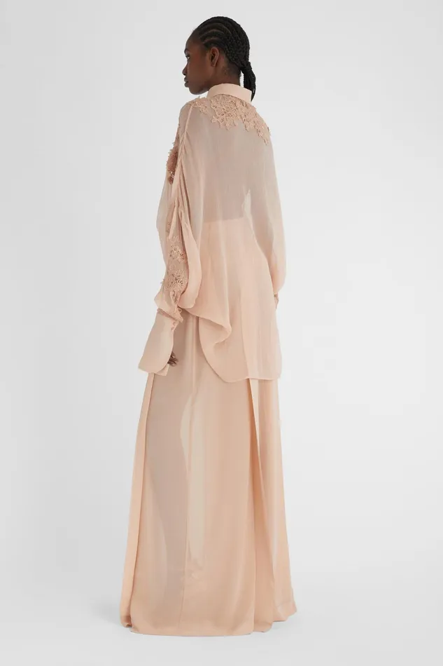 Women Tops and Shirts Ermanno Scervino Oversize Silk Shirt With Lace Brown