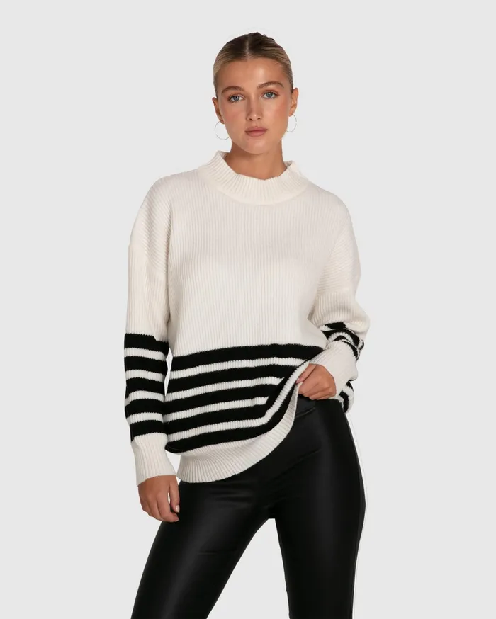 Women Tops Belle and Bloom Everything I Do Oversize Striped Knit 8211 Black White