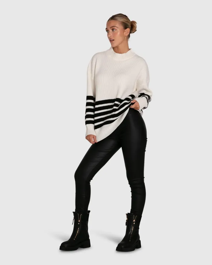 Women Tops Belle and Bloom Everything I Do Oversize Striped Knit 8211 Black White