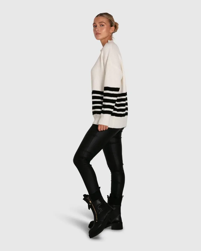 Women Tops Belle and Bloom Everything I Do Oversize Striped Knit 8211 Black White