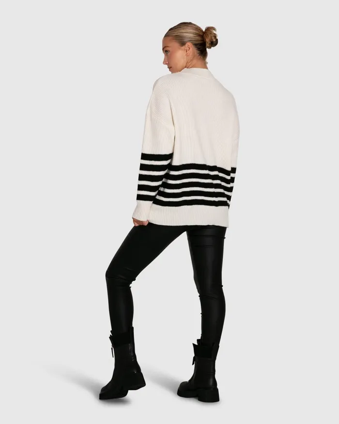 Women Tops Belle and Bloom Everything I Do Oversize Striped Knit 8211 Black White
