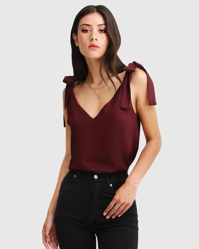 Women Tops Belle and Bloom Feel For You VNeck Top 8211 Burgundy
