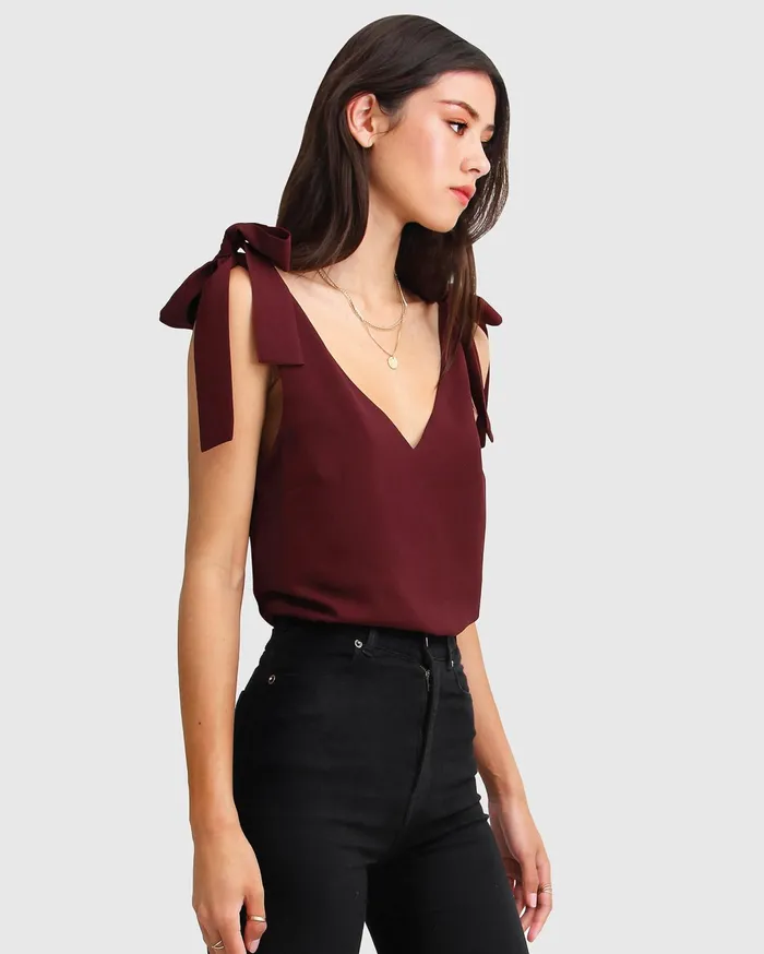 Women Tops Belle and Bloom Feel For You VNeck Top 8211 Burgundy