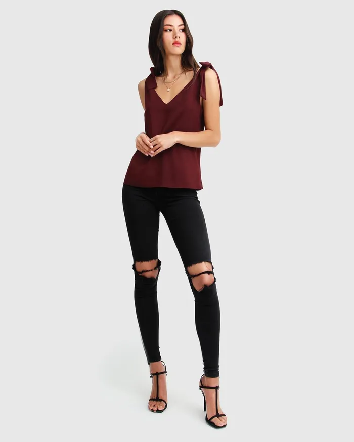 Women Tops Belle and Bloom Feel For You VNeck Top 8211 Burgundy