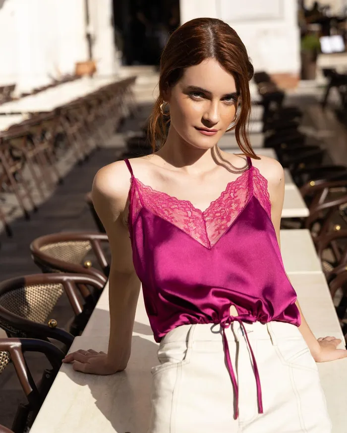 Women Tops Belle and Bloom Friday Nights Lace Cami 8211 Fuchsia