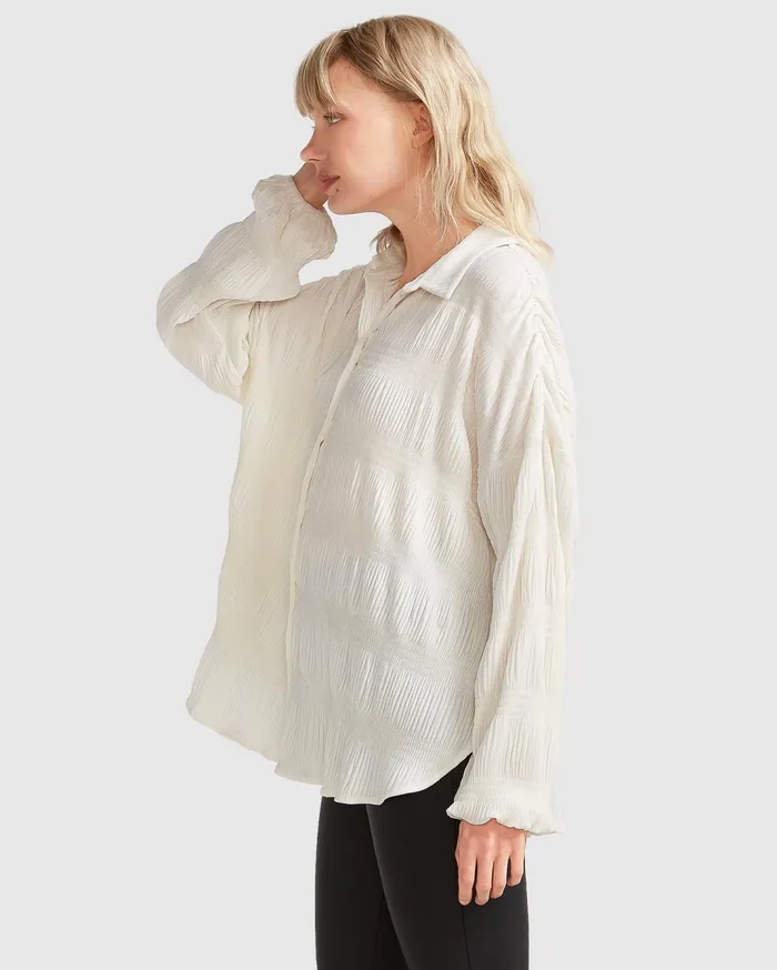 Women Tops Belle and Bloom Serenade Velvet Plisse Shirt 8211 OffWhite
