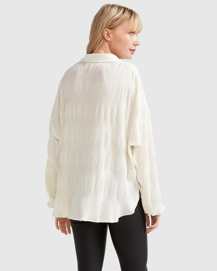 Women Tops Belle and Bloom Serenade Velvet Plisse Shirt 8211 OffWhite