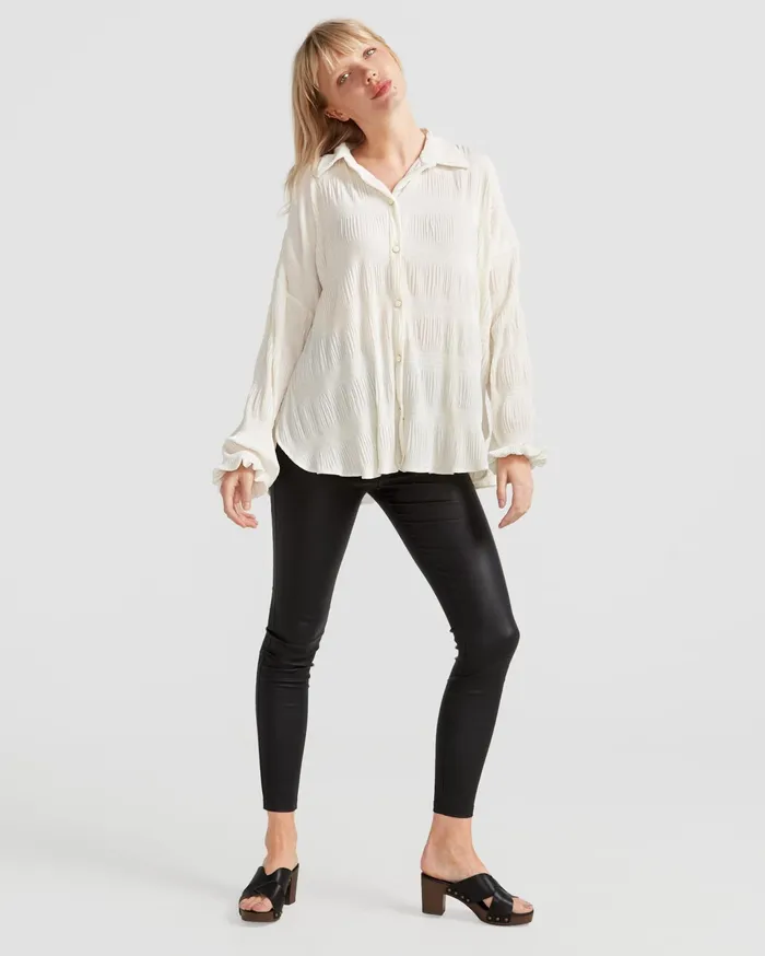 Women Tops Belle and Bloom Serenade Velvet Plisse Shirt 8211 OffWhite