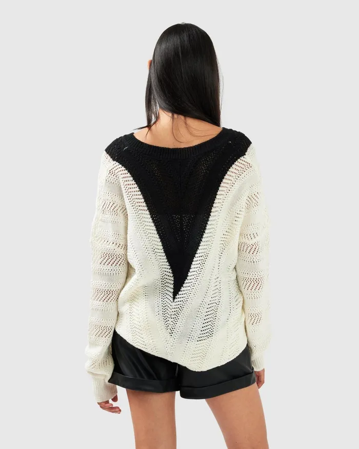 Women Tops Belle and Bloom This Moment Oversized VNeck Knit 8211 BlackWhite