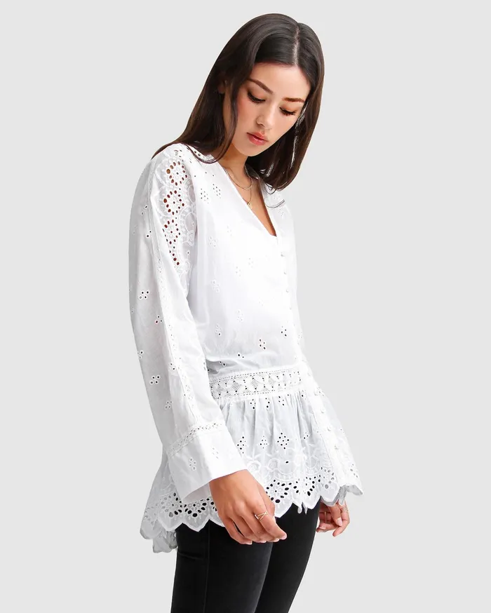 Women Tops Belle and Bloom Unbutton Me Eyelet Button Down Shirt 8211 White Women Tops Belle and Bloom Unbutton Me Eyelet Button Down Shirt 8211 White