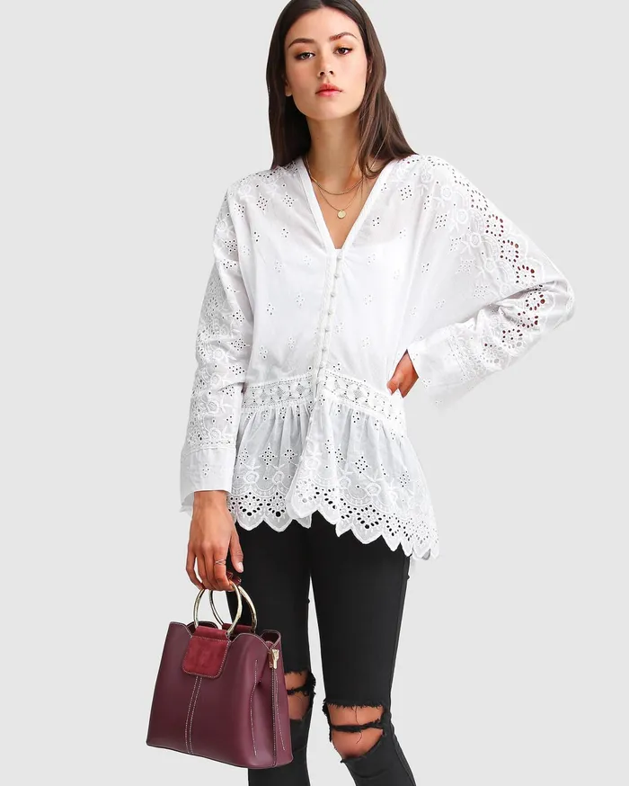 Women Tops Belle and Bloom Unbutton Me Eyelet Button Down Shirt 8211 White Women Tops Belle and Bloom Unbutton Me Eyelet Button Down Shirt 8211 White
