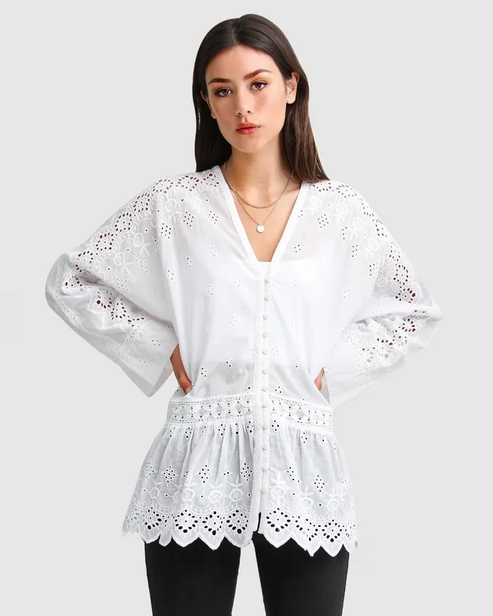 Women Tops Belle and Bloom Unbutton Me Eyelet Button Down Shirt 8211 White Women Tops Belle and Bloom Unbutton Me Eyelet Button Down Shirt 8211 White