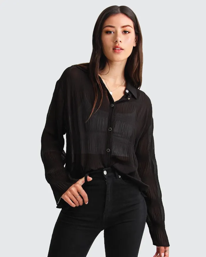 Women Tops Belle and Bloom Yoko Shirred Chiffon Blouse 8211 Black