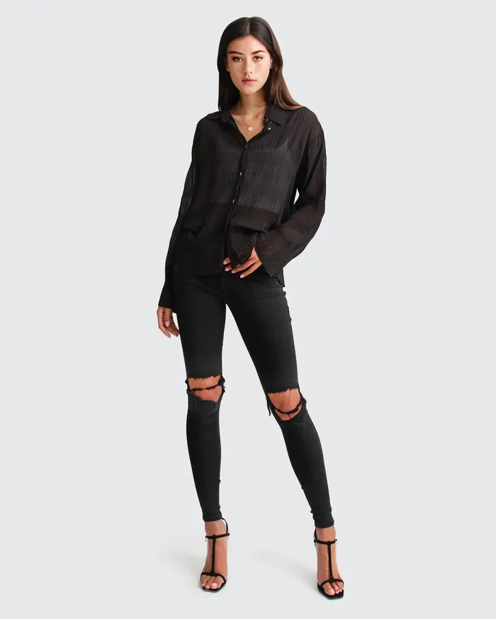 Women Tops Belle and Bloom Yoko Shirred Chiffon Blouse 8211 Black