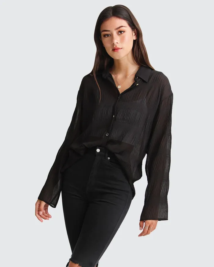 Women Tops Belle and Bloom Yoko Shirred Chiffon Blouse 8211 Black