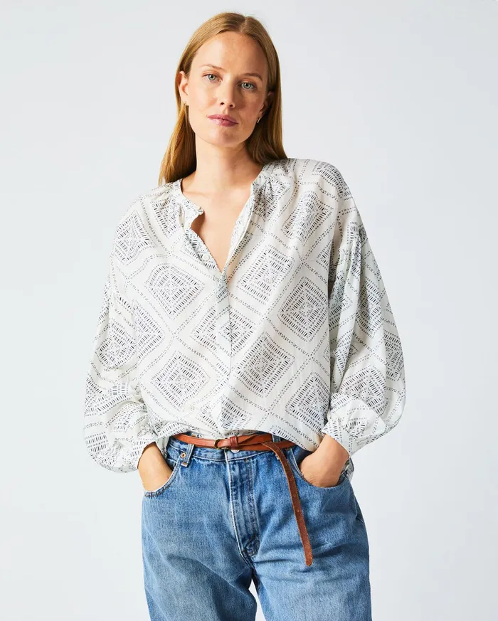 Women Tops Billy Reid Poet Blouse Whiteblue