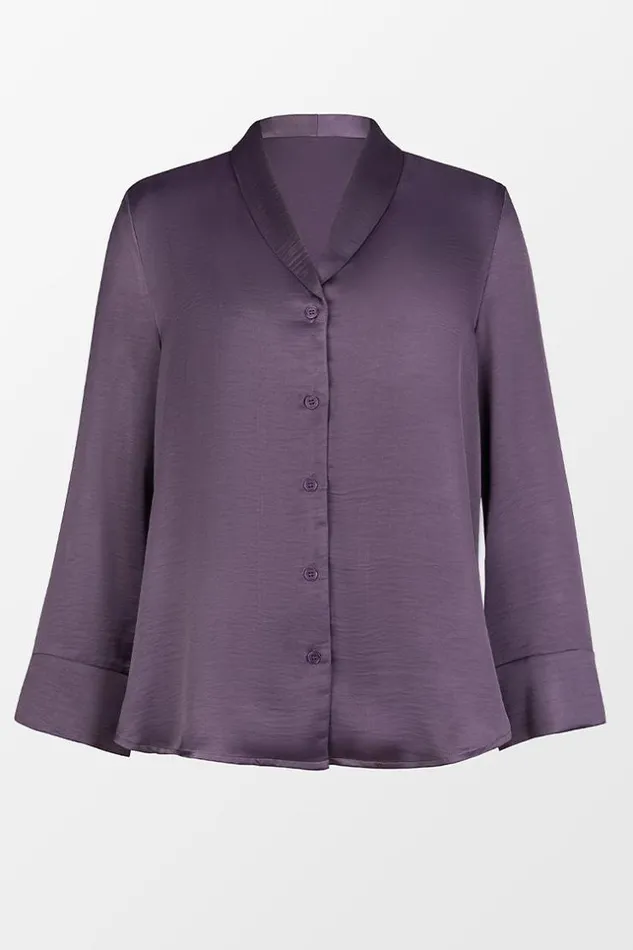 Women Tops Cupshe Mazo Shirt Collar Long Sleeve Top Purple
