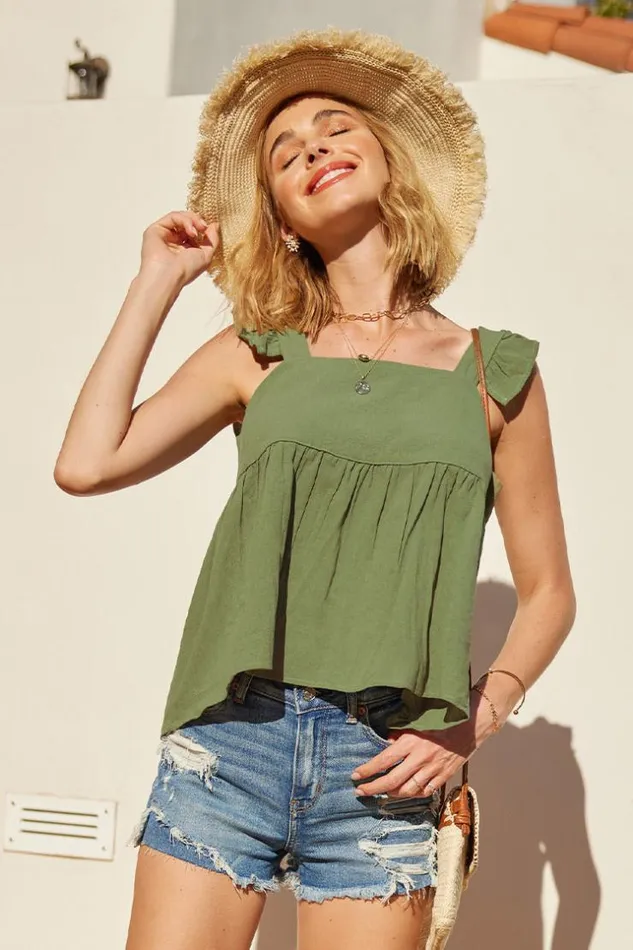 Women Tops Cupshe Ocracoke Ruffle Square Neck Top Green