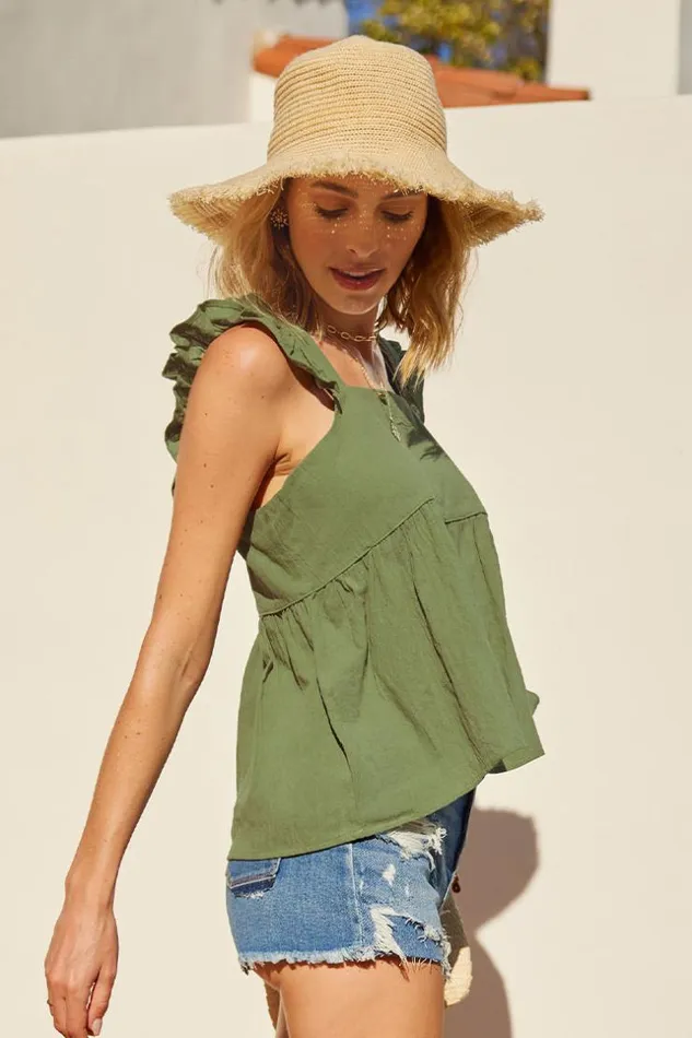 Women Tops Cupshe Ocracoke Ruffle Square Neck Top Green