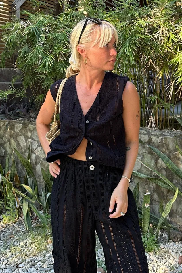 Women Tops Damson Madder Alys Vest 8211 Black Broderie