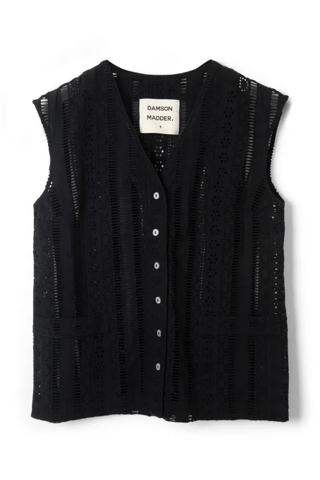 Women Tops Damson Madder Alys Vest 8211 Black Broderie