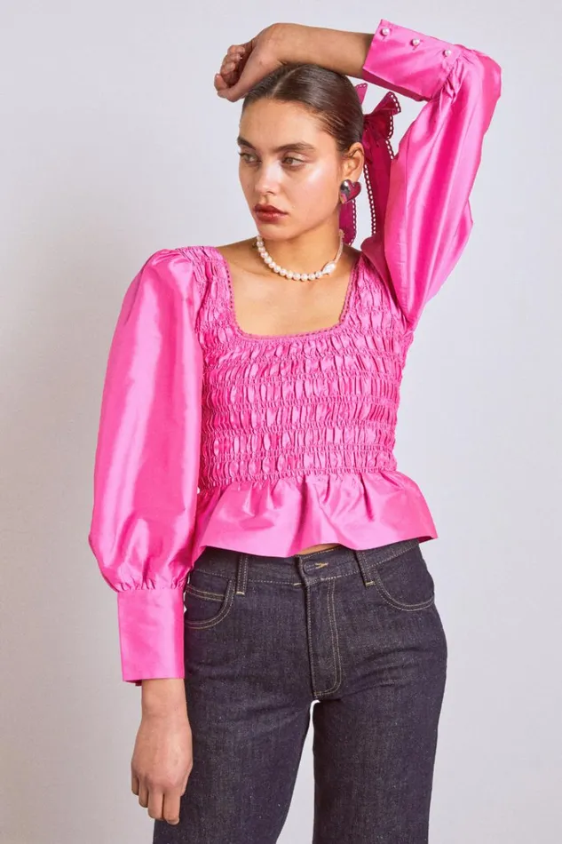 Women Tops Damson Madder Ariana Blouse 8211 Pink Taffeta