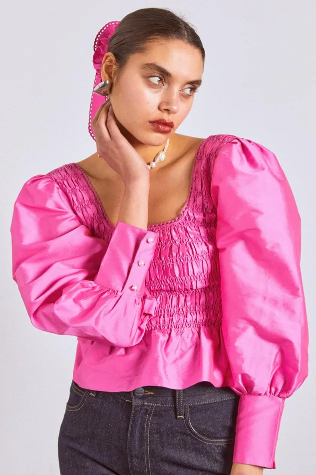 Women Tops Damson Madder Ariana Blouse 8211 Pink Taffeta