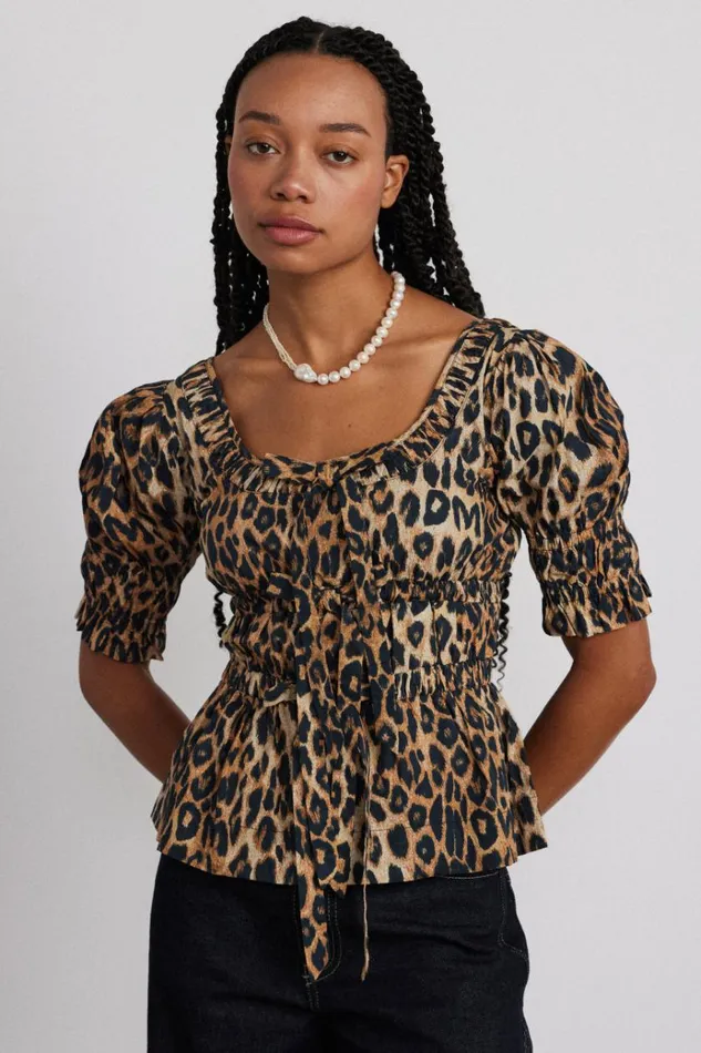 Women Tops Damson Madder Bianca Ruffle Blouse 8211 Leopard