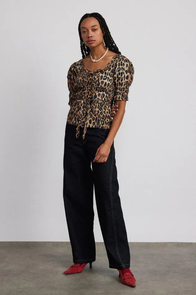 Women Tops Damson Madder Bianca Ruffle Blouse 8211 Leopard