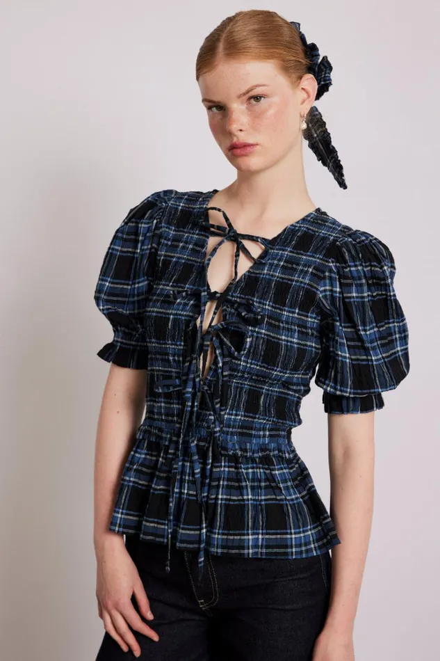 Women Tops Damson Madder Bluebelle Blouse 8211 Navy Check