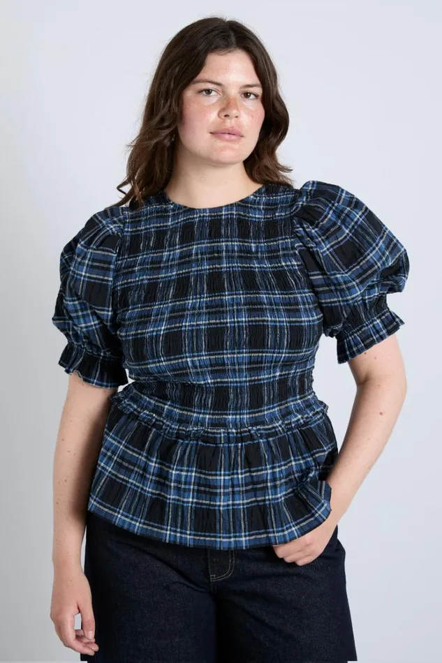 Women Tops Damson Madder Bluebelle Blouse 8211 Navy Check