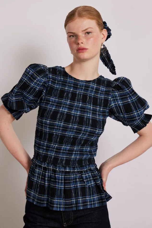 Women Tops Damson Madder Bluebelle Blouse 8211 Navy Check
